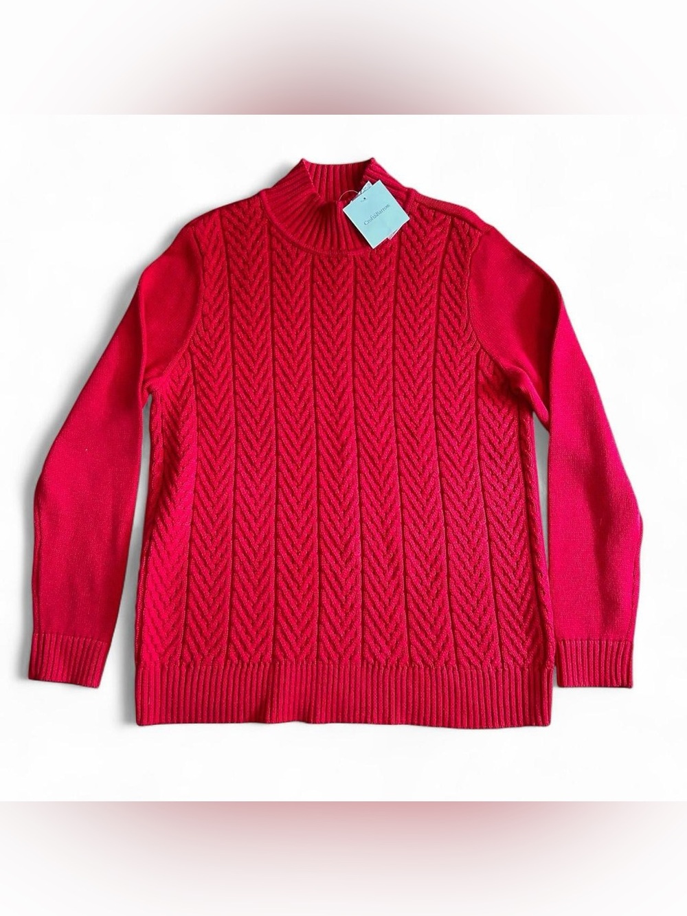 NWT croft & barrow Red Cable Knit Mock Neck Sweater